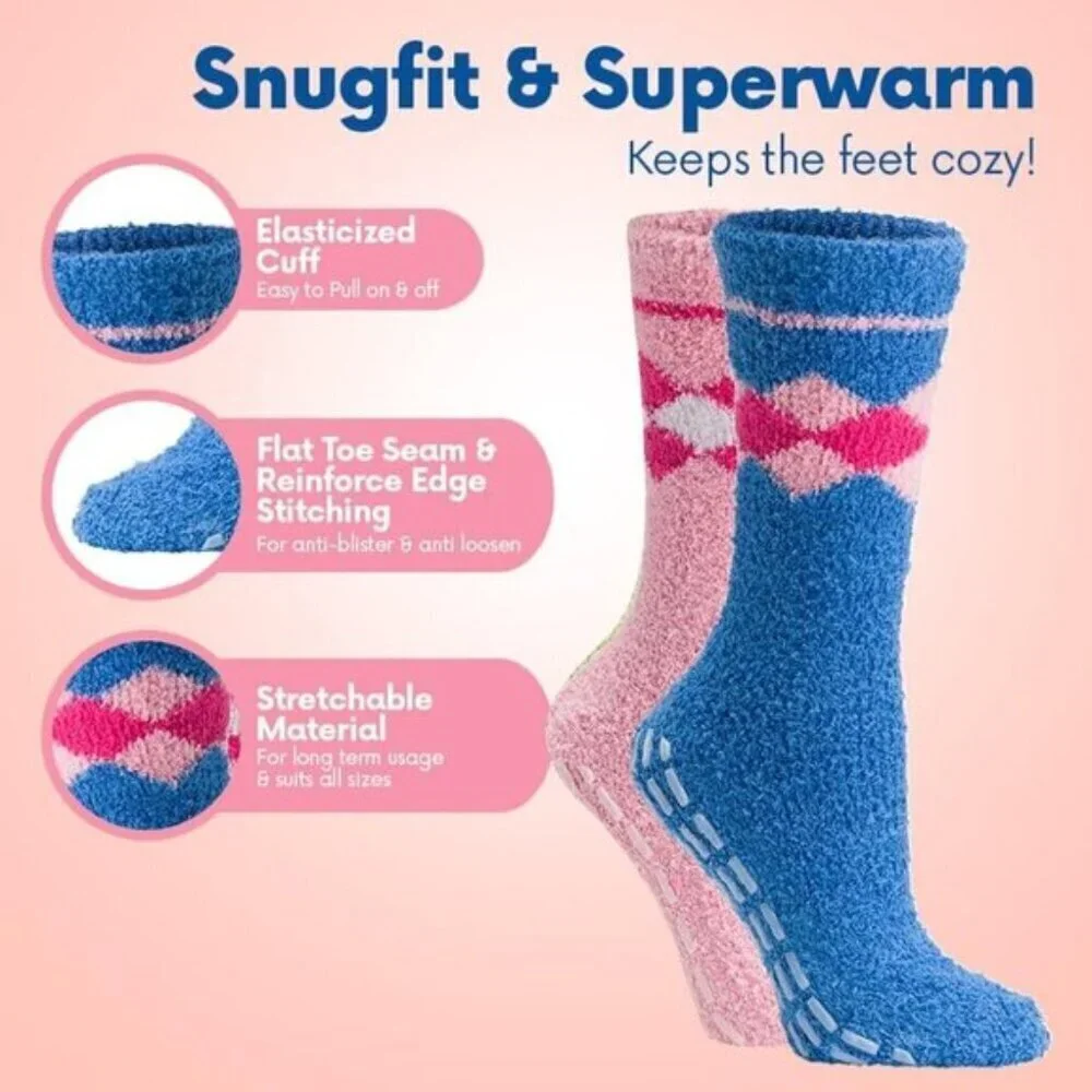 Debra Weitzner Women Fuzzy Non-Slip Socks Warm Cozy Winter Slippers 5/6 Pairs